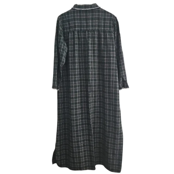 L.L. Bean Style Plaid Cotton Nightgown Green Flannel Cottagecore Sz L Cabin-core - Picture 2 of 12